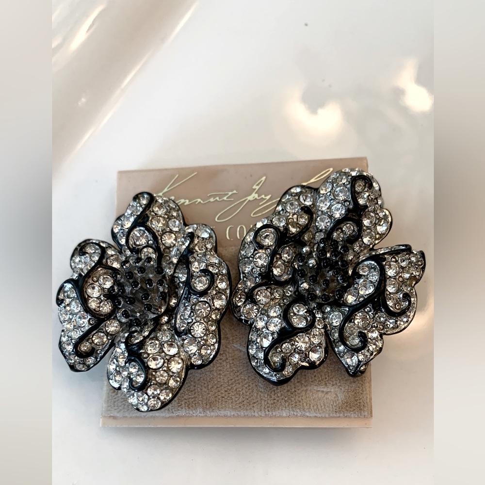 Kenneth Jay Lane Couture Collection. Enamel, Crystal Earrings. Signed